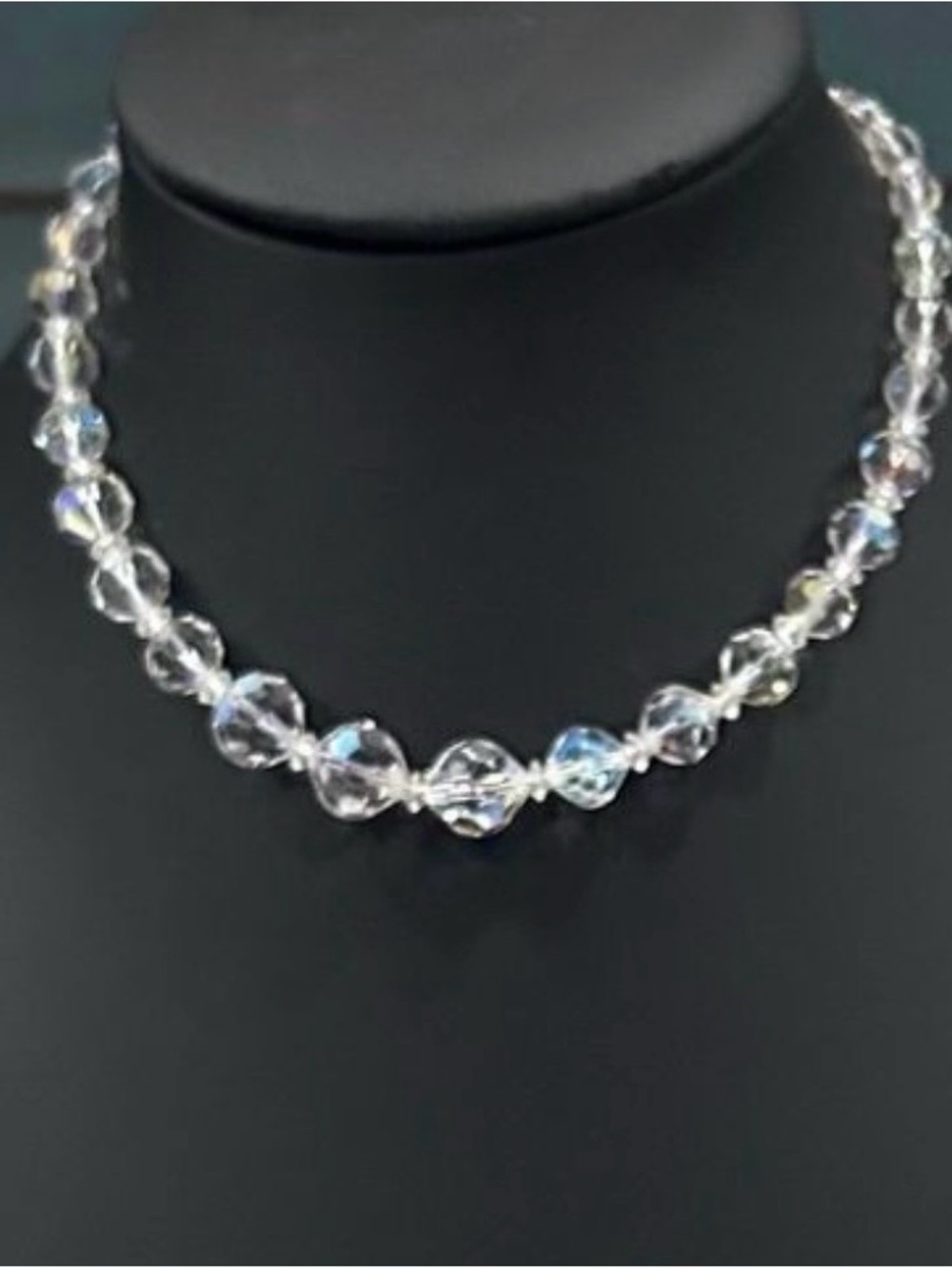 Vintage Choker Necklace & Dangling Earrings Set Clear Faceted Czech Glass Beads - Picture 2 of 10